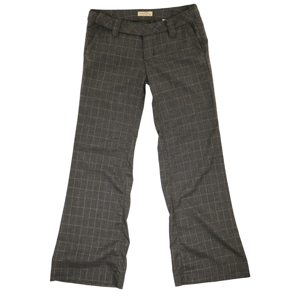 Y2K Paris Blues Pants Plaid Low Rise‎ Flare Dark Gray Rayon Siren Career Women 9